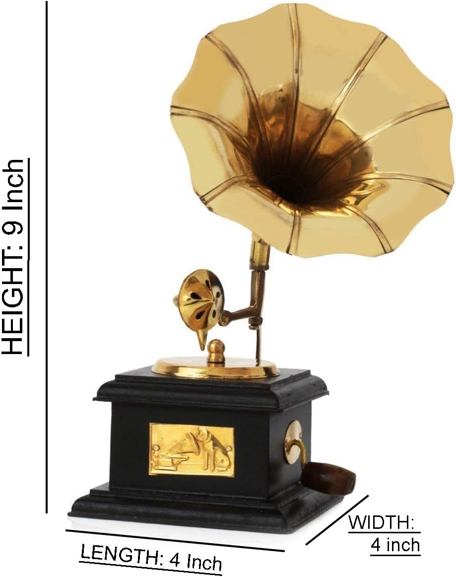 Handmade Antique Brass & Wooden Gramophone