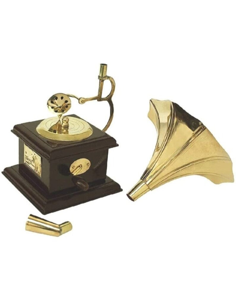 Handmade Antique Brass & Wooden Gramophone