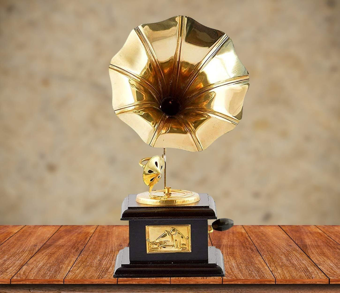 Handmade Antique Brass & Wooden Gramophone