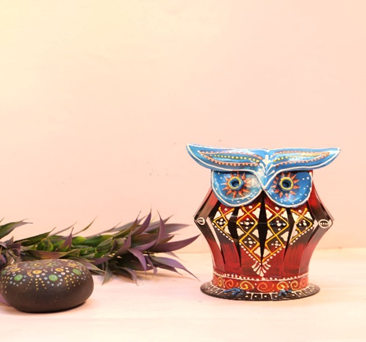 IRON PAINTED ROUND TEA LIGHT OWL